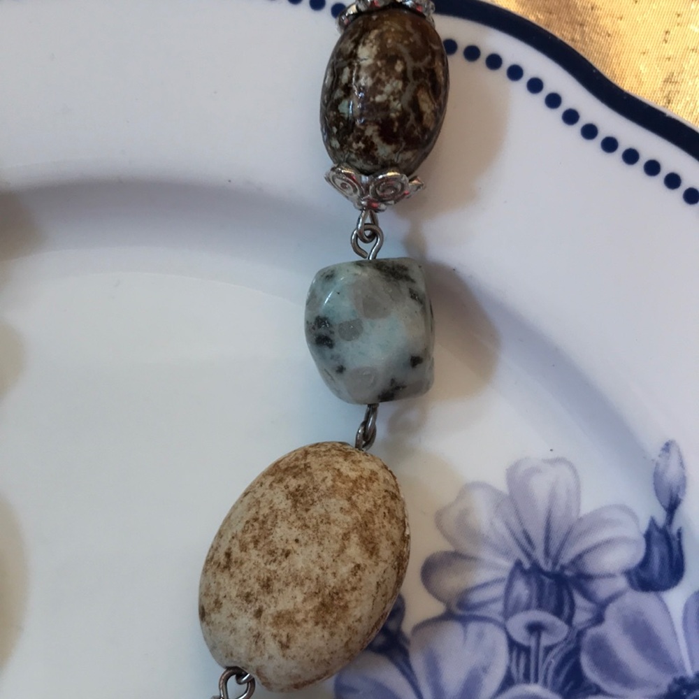 Vintage Stone Beaded Long Necklace Link Chain - Picture 4 of 7